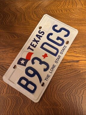 VTG Texas Steel License Plate "B93 DGS" - White, Blue & Red